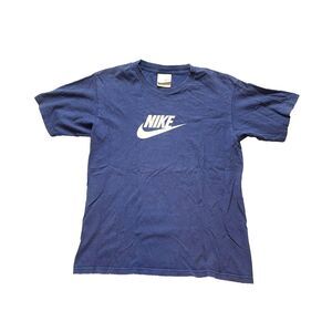 VTG Nike Shirt Junior Large Navy Blue Center‎ Swoosh Logo Gray Tab USA 90s Girls